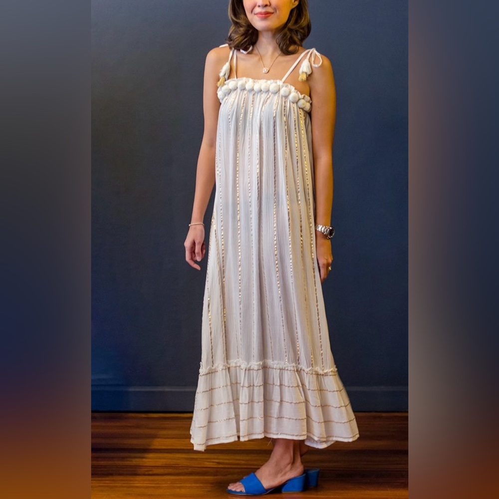 Adorable Gianni Bini Cream and Gold Gauze Maxi Cover Up